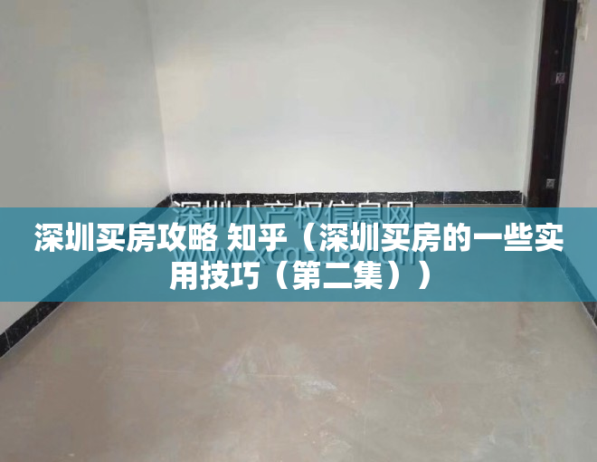 深圳买房攻略 知乎（深圳买房的一些实用技巧（第二集））